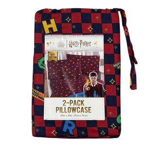 Harry Potter‎ Hogwarts Standard  Pillowcase 20"x30" Red Blue Check Cotton 2 Pack